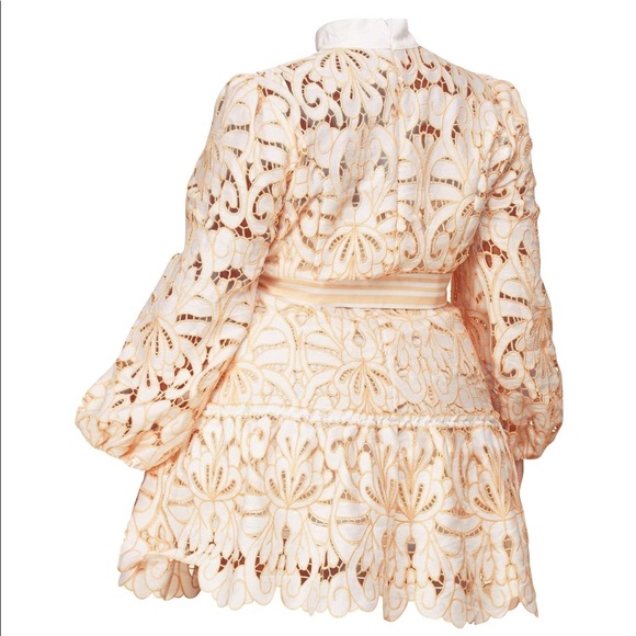 OffWhite Intricate Crochet Lace Pattern Mini Dress - Picture 3 of 11